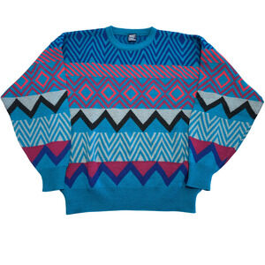 Vtg GANT Rugger Sweater Mens L Wool Blend Retro 90s Geometric Grandpa Streetwear